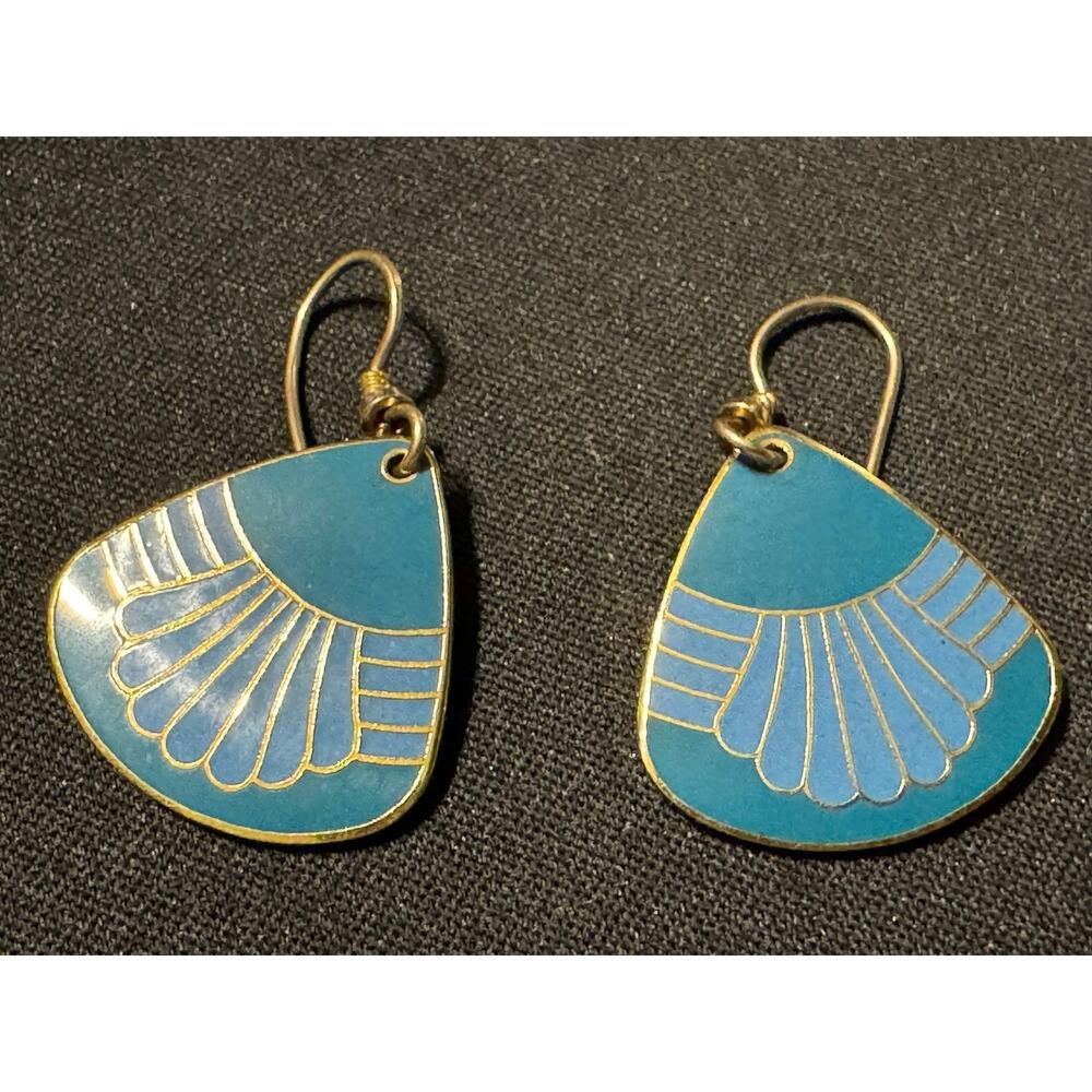 Vintage Laurel Burch “Waterfall” Cloisonné 1980’s Fish Hook Earrings